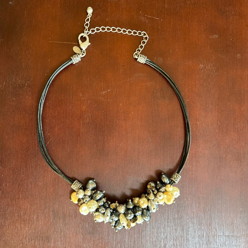 Gold and Silver Asymmetrical Beaded Necklace 16 to 20 Inch.